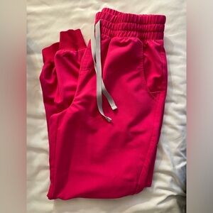 Figs Shocking Pink Zamora High Waisted - Petite Jogger Scrub Pants - S - Petite